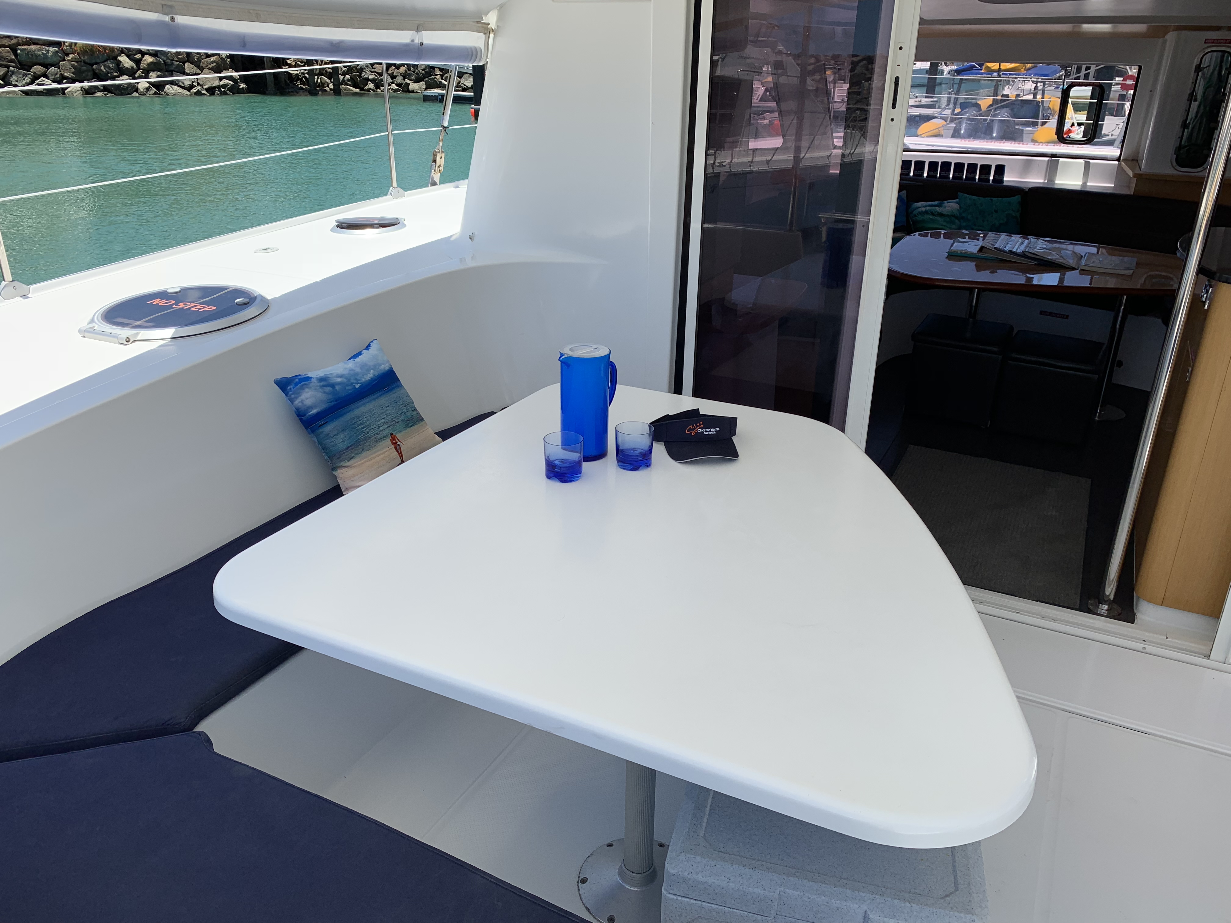 'Vela Perfecta' Fountaine Pajot 44 Sailing Catamaran Deck Lounge and Esky