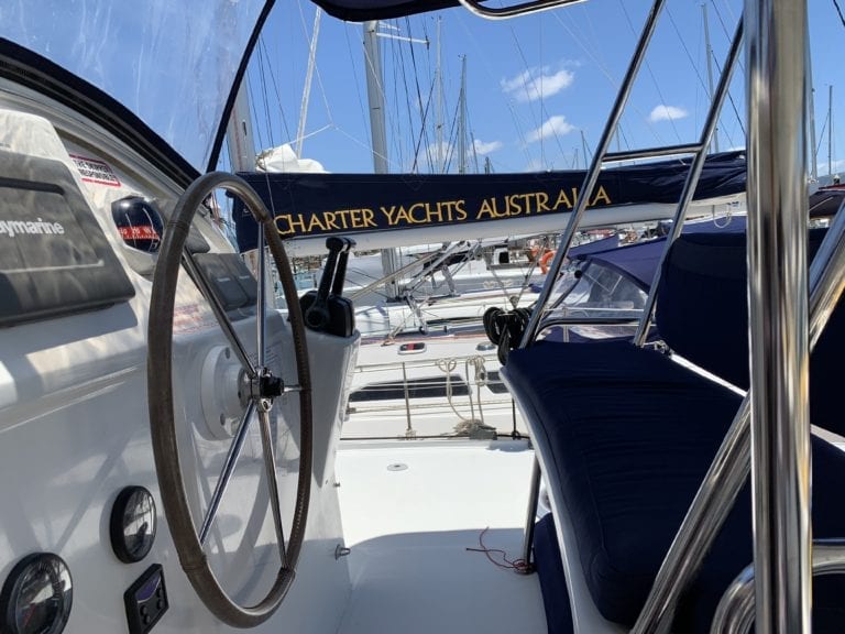 'Vela Perfecta' Fountaine Pajot 44 Sailing Catamaran Helm with Instruments