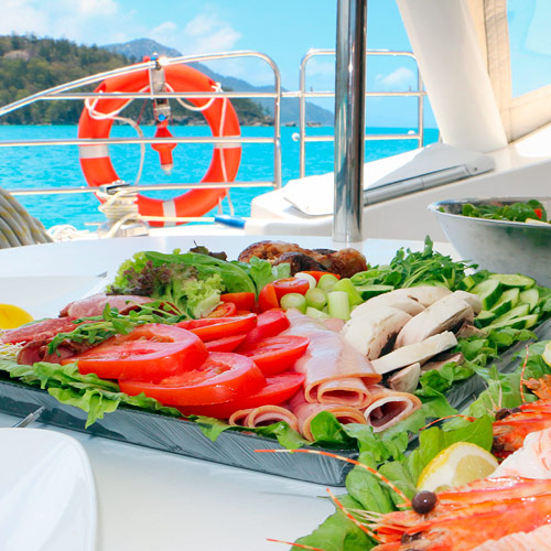 Lunch aboard a bareboat in the Whitsunday Islands
