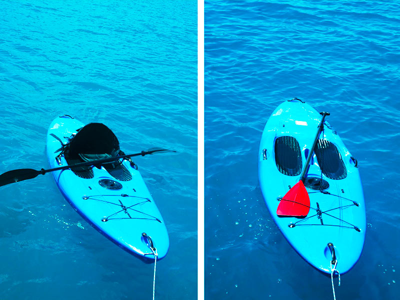 Dual-purpose stand up paddleboard converts into a kayak